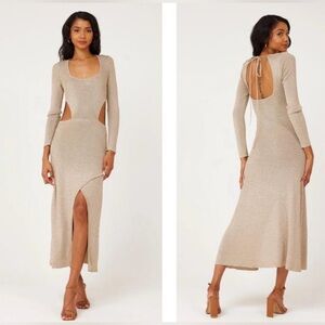 Misa Los Angeles Minka Cutout Metallic Gold Knit Midi Dress - NWT